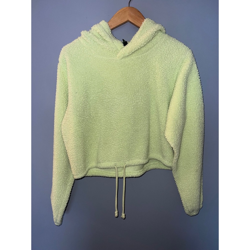 Wild Fable Lime Green Sherpa Fleece Cropped Hoodie Sweatshirt Womens Size Medium